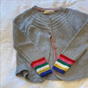 Mini Boden Gray Sweater with Colorful Stripe Sleeves, 8-9y